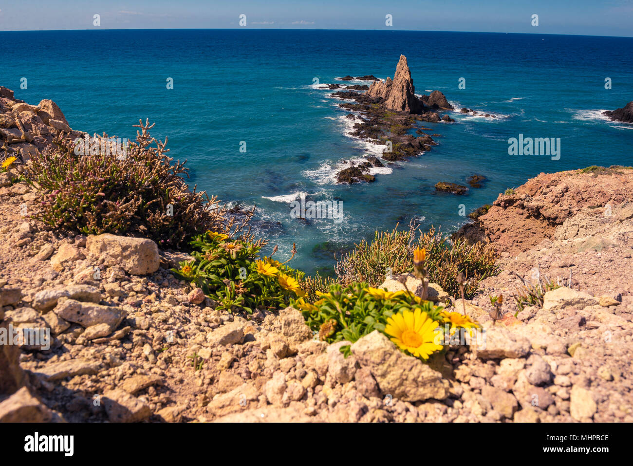 Reef of 'Las Sirenas', located in Cabo de Gata, Almería, Spain. A spectacular place to relax and photograph. Stock Photo