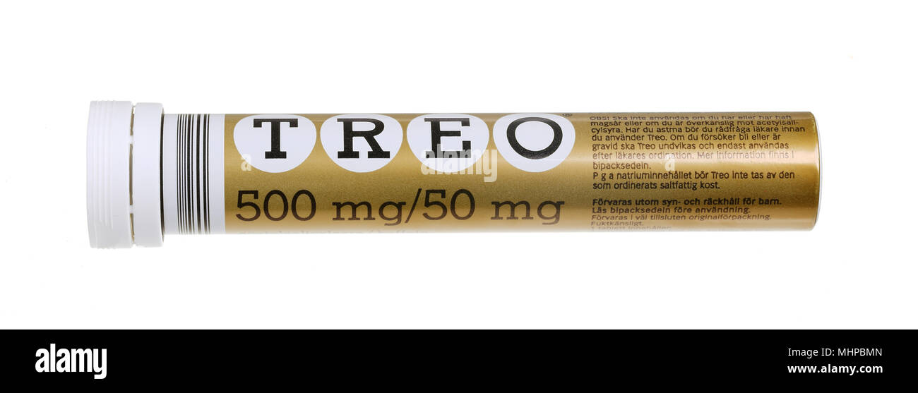 Stockholm, Sweden - January 4, 2014: One  tube tube of  the salicylate drug Treo produced for the Swedish market. Marketed in Sweden by Meda AB. Stock Photo