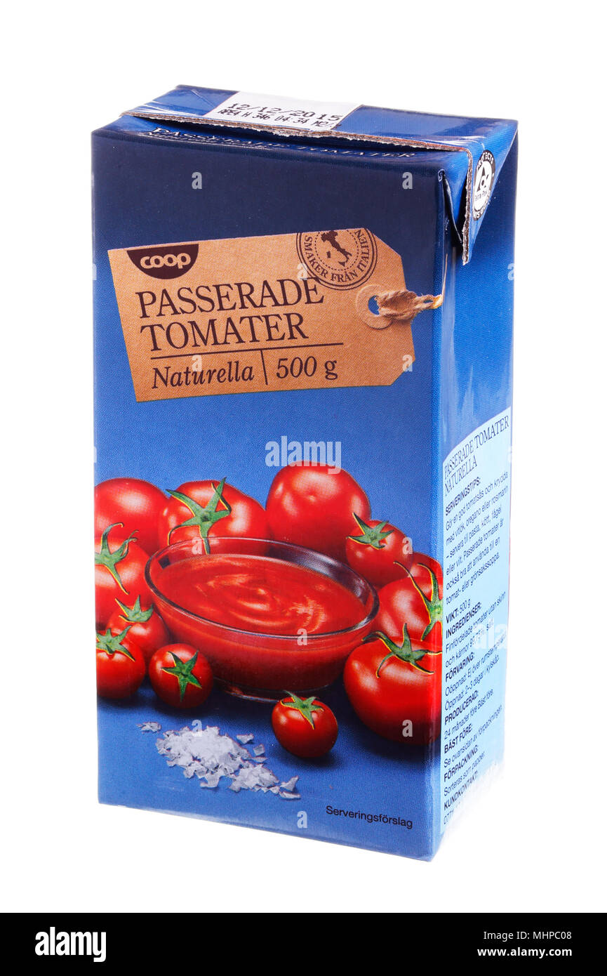 Passata Box Stockholm, Sweden - February 20, 2014: A pack with 500 grams of natural ...
