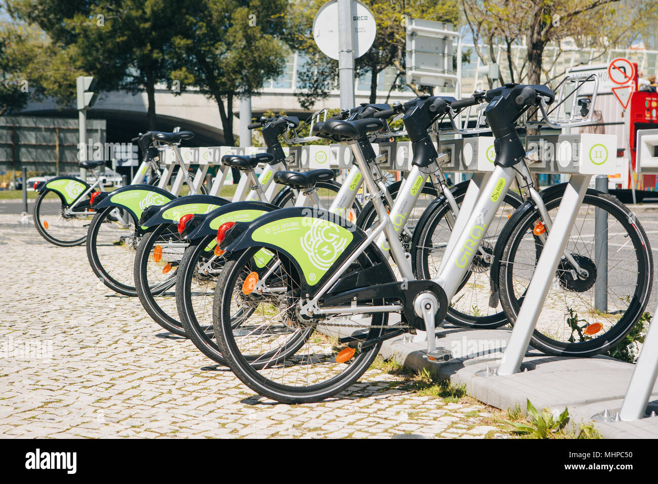 Portugal, Lisbon 29 april 2018: city bicycles or alternative ecological public transport Stock Photo
