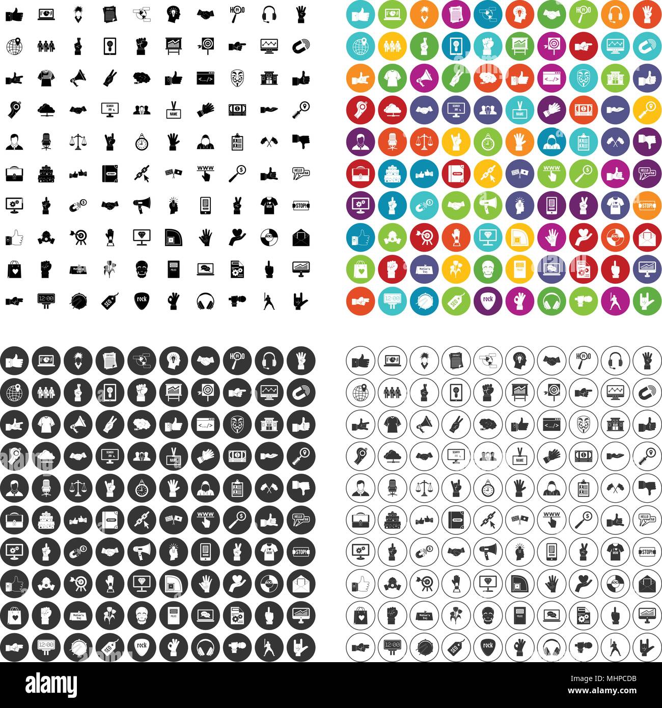 100 different gestures icons set vector variant Stock Vector
