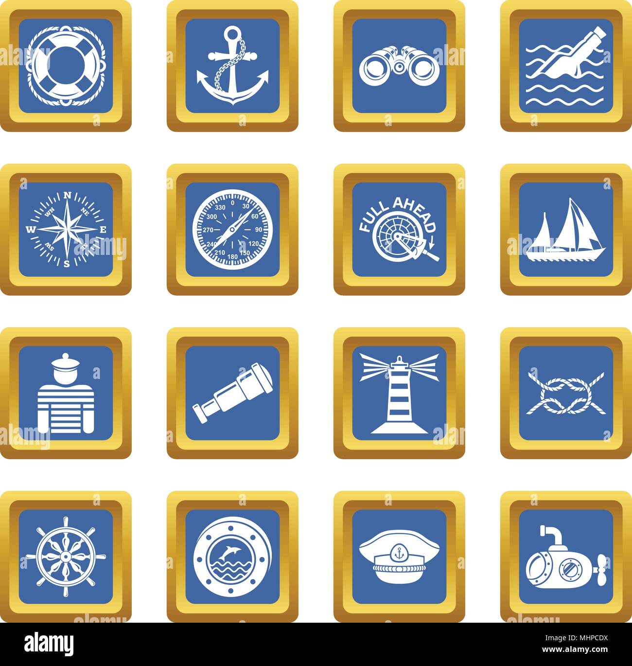 Nautical icons set blue square vector Stock Vector Image & Art - Alamy