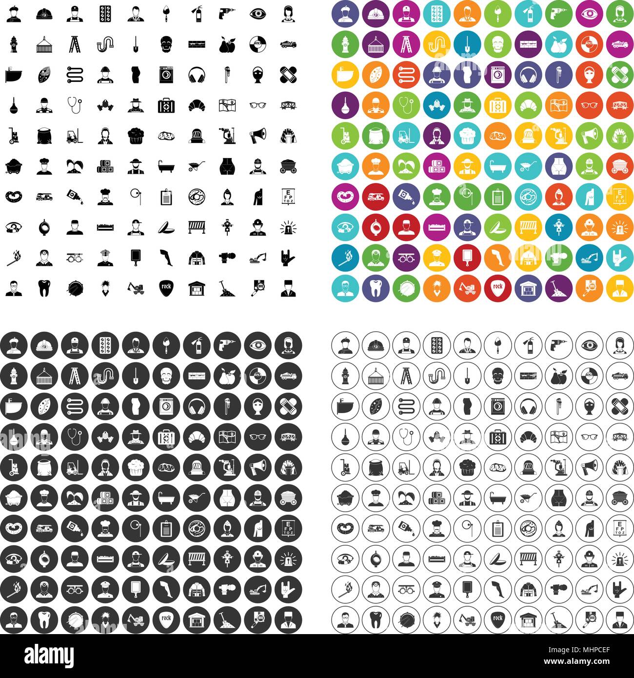 100 different professions icons set vector variant Stock Vector