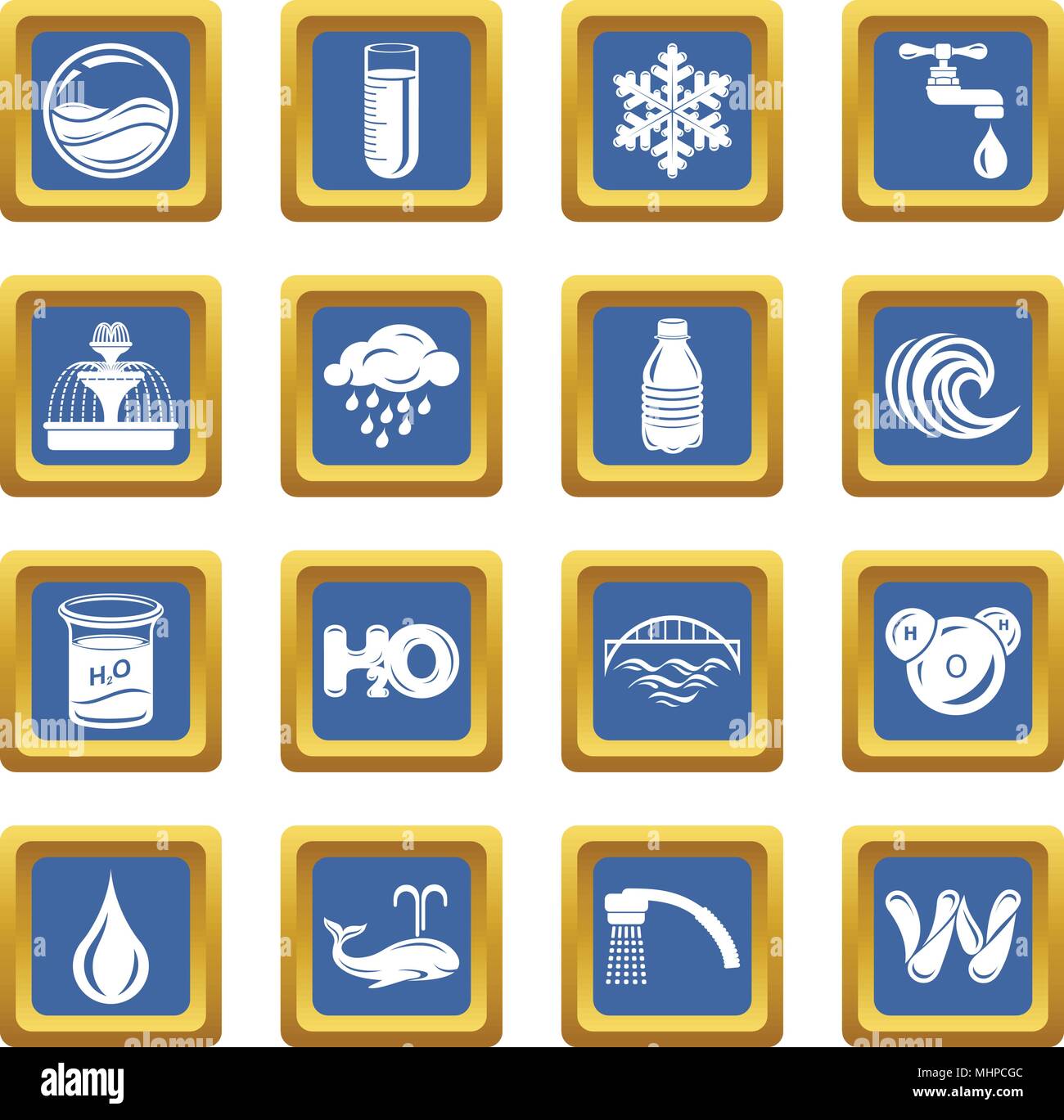 Water icons set blue square vector Stock Vector