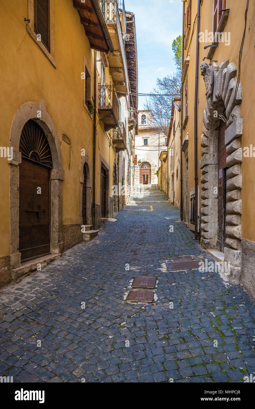 Tagliacozzo (Italy) - A small pretty village in the province of L'Aquila, in the mountain region of Abruzzo, during the spring. The historic center. Stock Photo