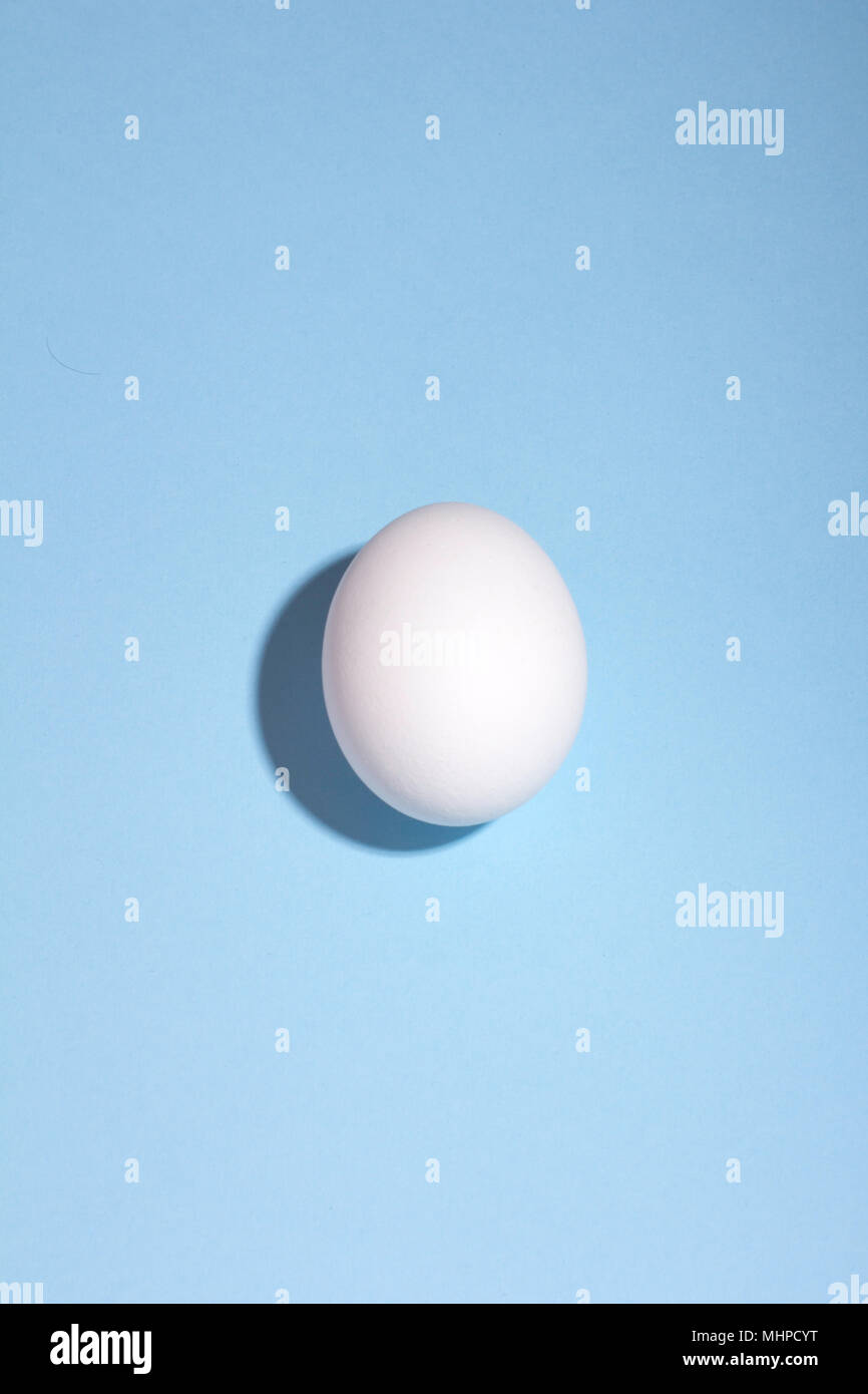 White egg with deep shadow on a blue background Stock Photo