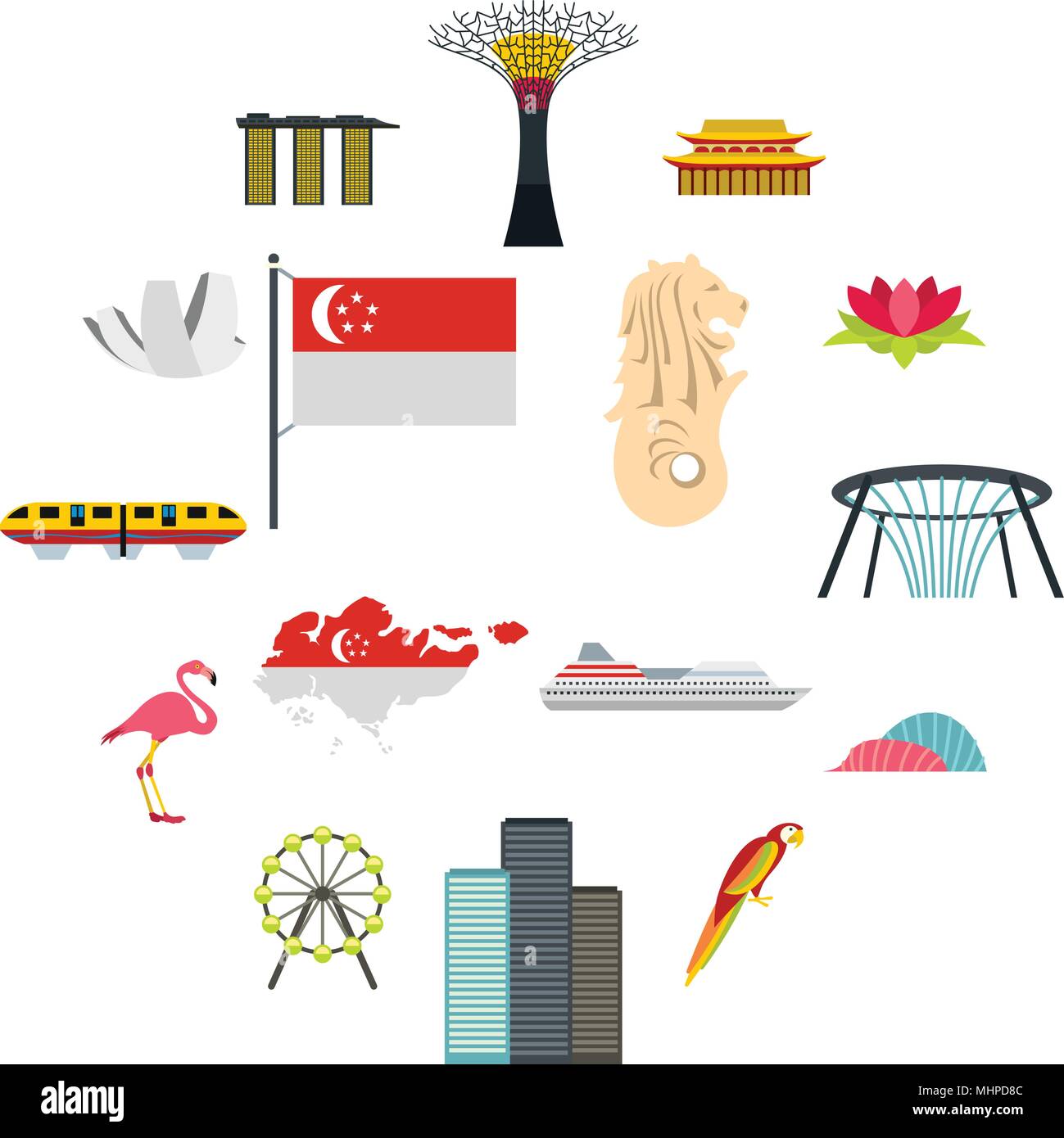 Singapore icons set, flat style Stock Vector Image & Art - Alamy