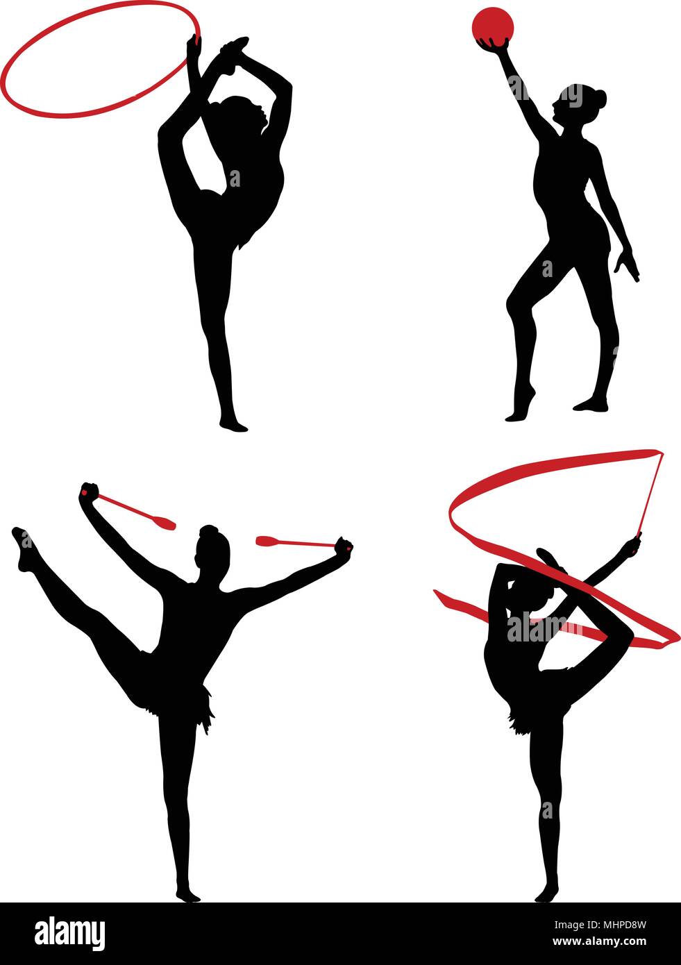 rhythmic gymnastics silhouettes - vector Stock Vector
