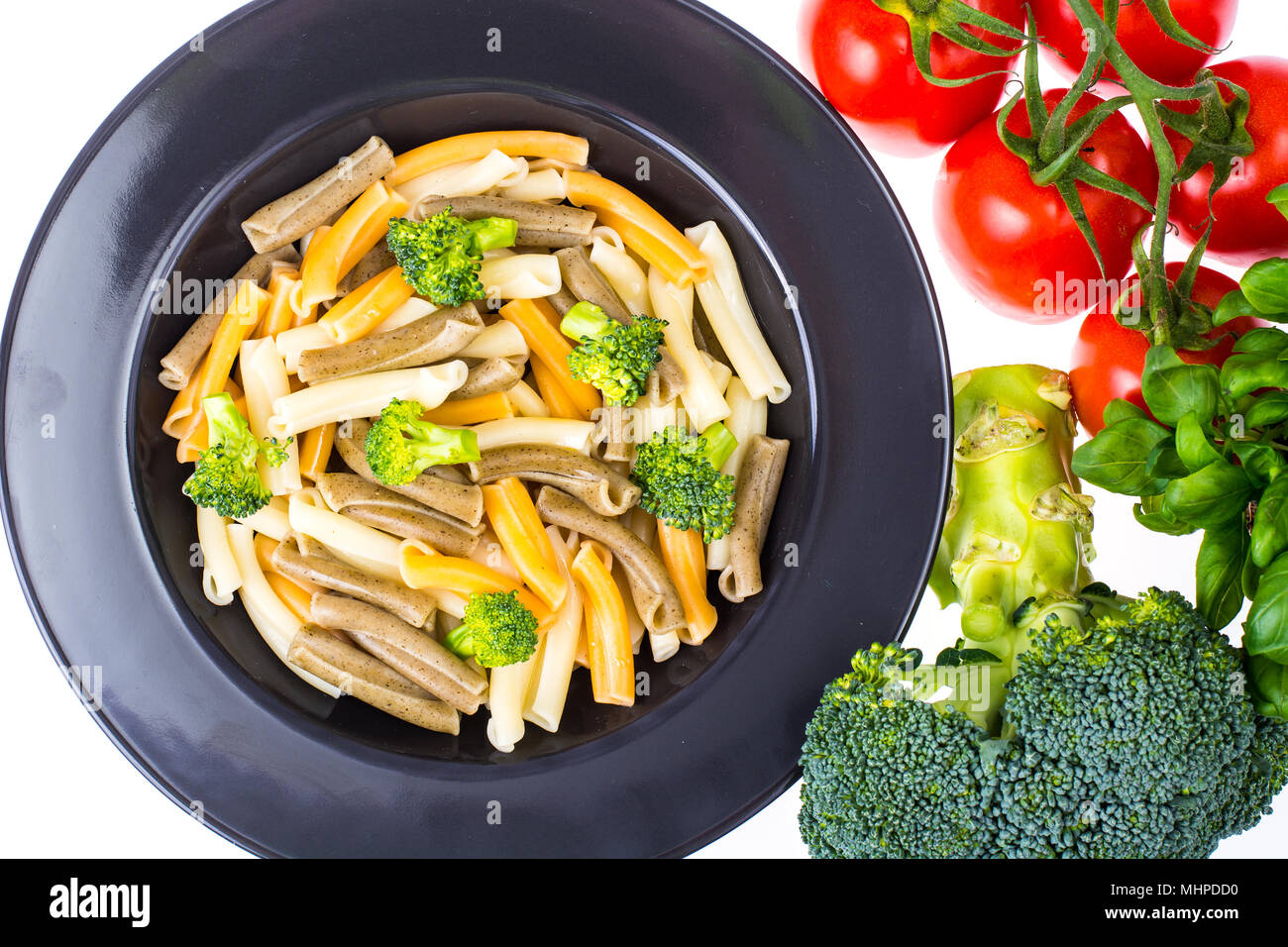 Boiled macaroni with fresh vegetables. Studio Photo Stock Photo - Alamy