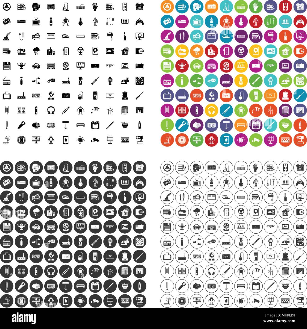 100 electronics icons set vector variant Stock Vector