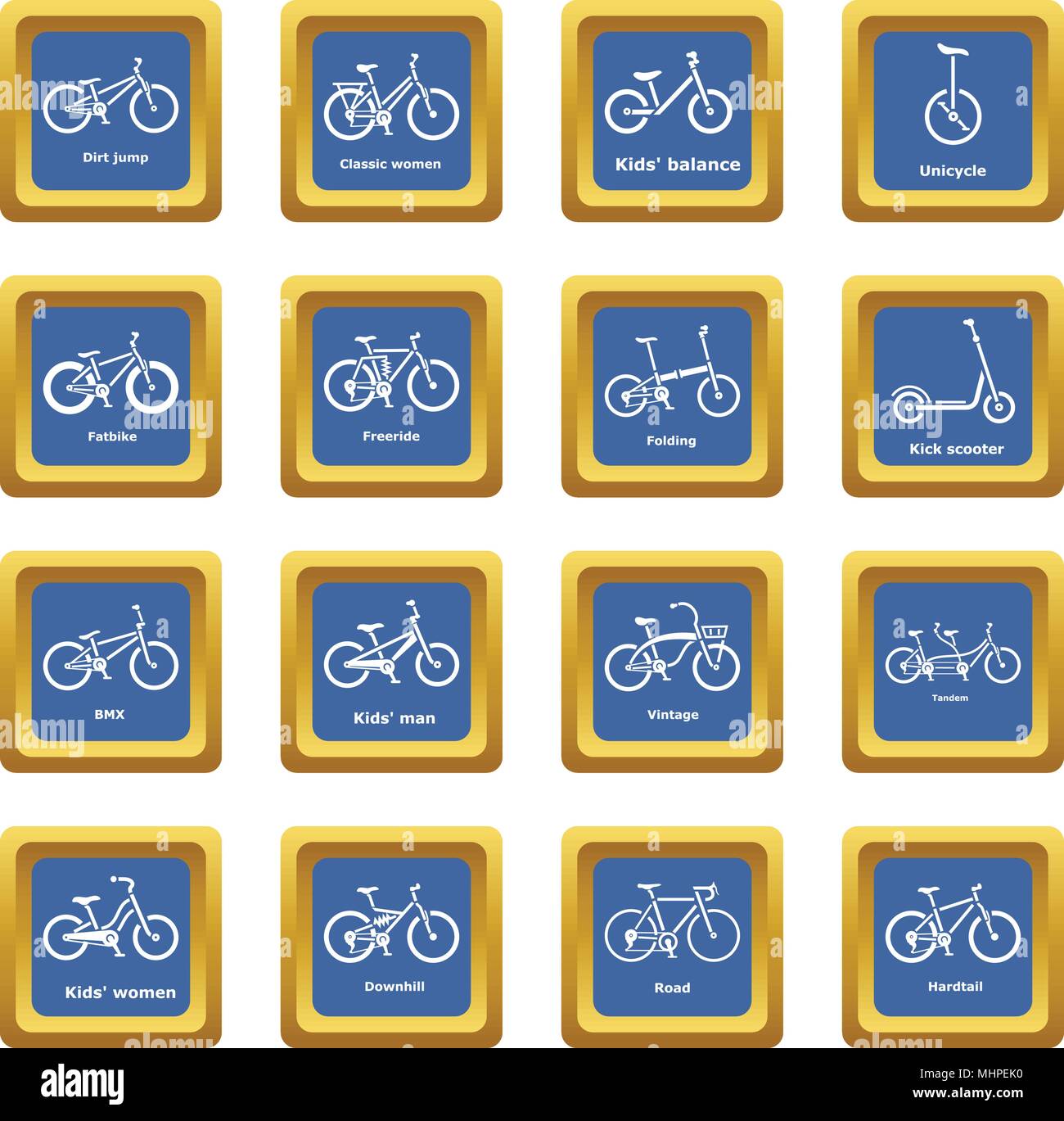 Bicycle types icons set blue square vector Stock Vector Image & Art - Alamy