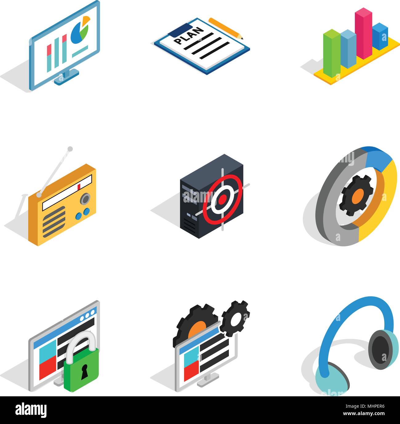 Notebook computer icons set, isometric style Stock Vector