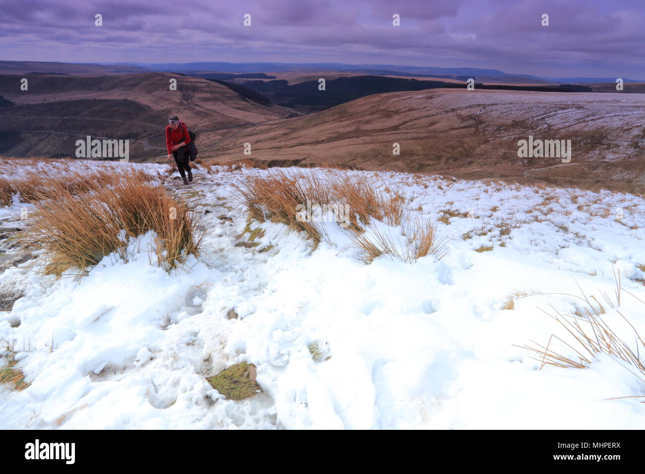 walking in the snow on the Brecon Beacons ,wales Stock Photo