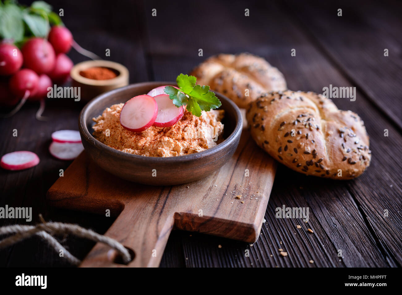 Obatzda traditional Bavarian spread made of Camembert cheese, onion