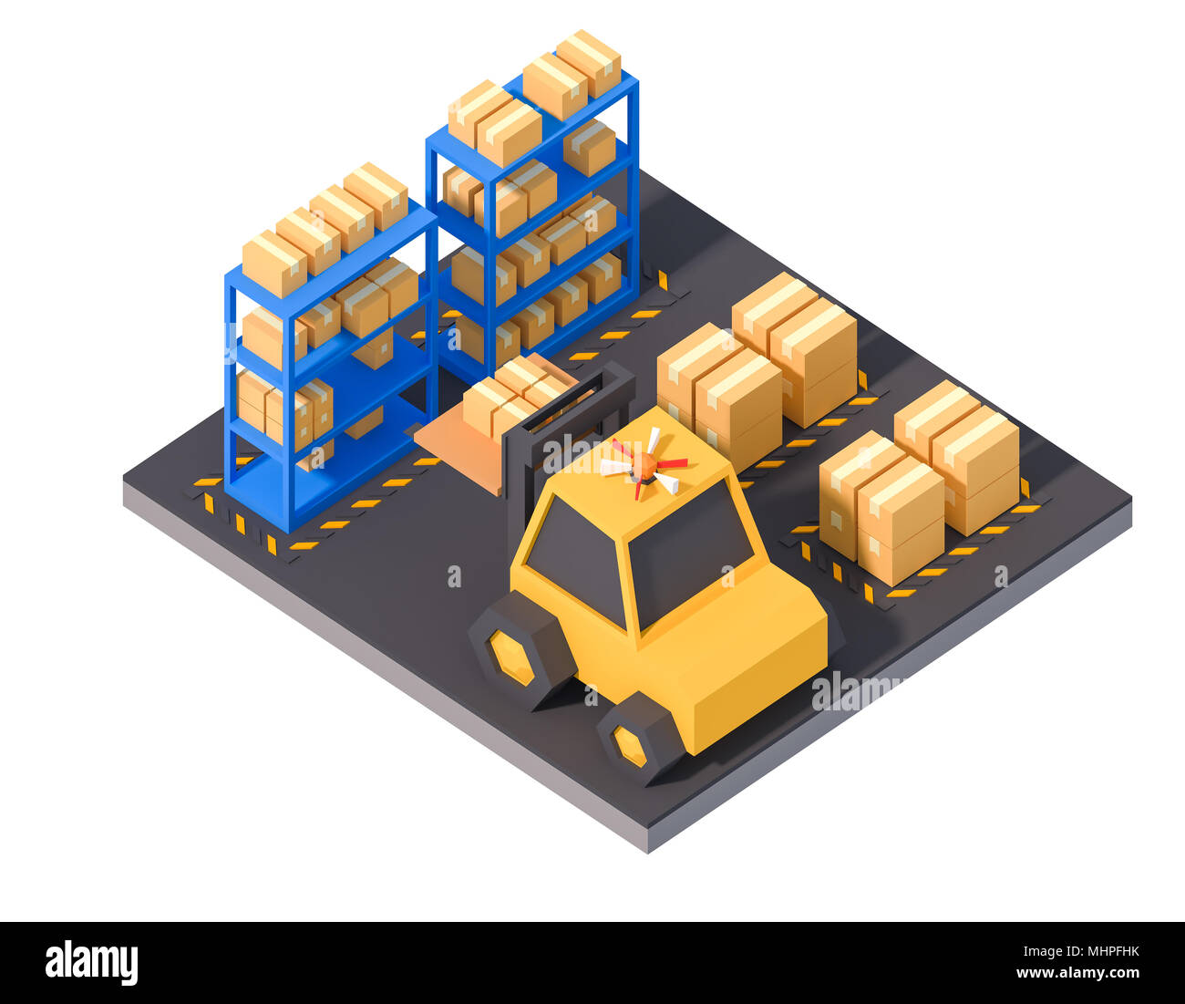 warehouse storage product logistic operation isometric lowpoly art factory work production line isolated on white 3d render. Stock Photo