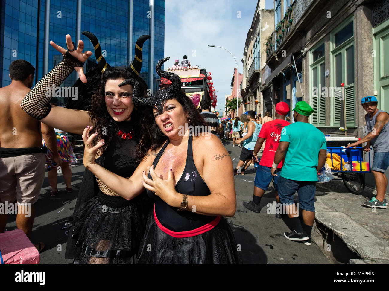 South America, Brazil - February 10, 2018: Revelers participate in carnival celebrations in downtown Rio de Janeiro Stock Photo