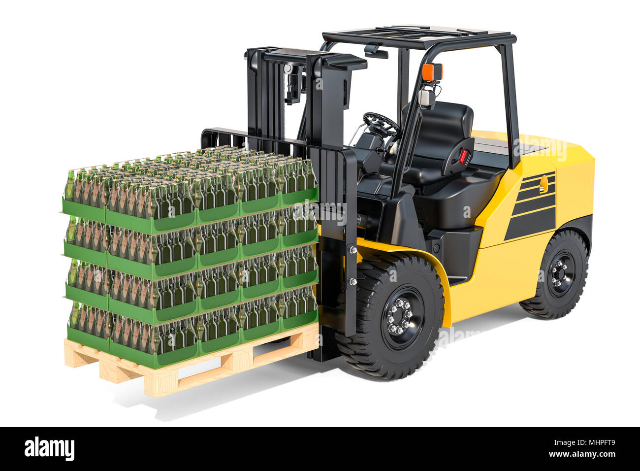 Wooden pallet with glass bottles wrapped in the shrink film on the