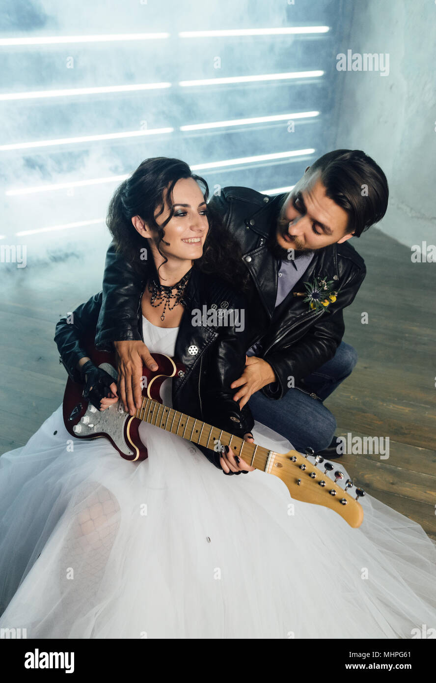 Wedding in the style of rock. Rocker or Biker wedding Stock Photo - Alamy