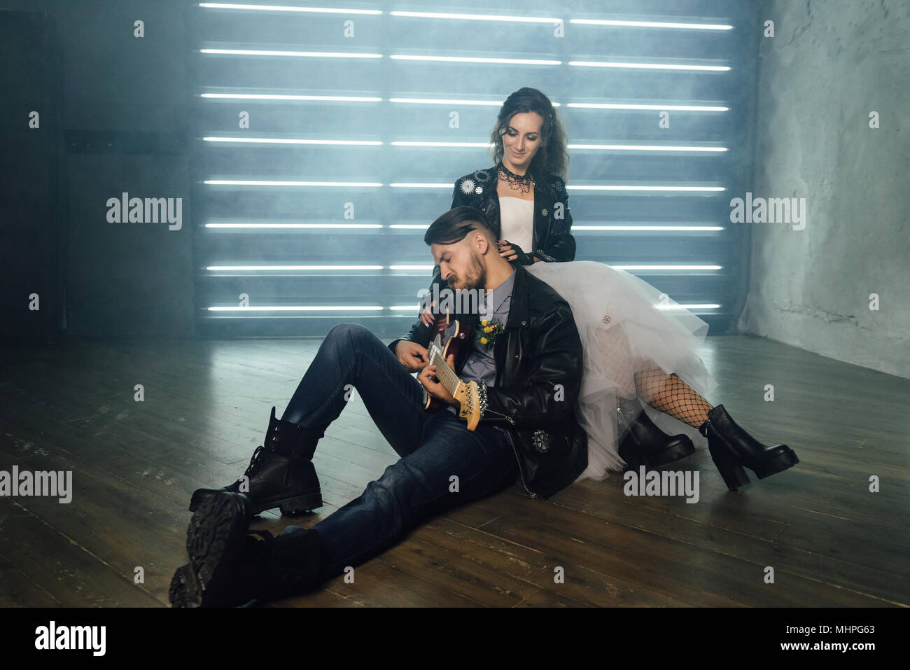 Wedding in the style of rock. Rocker or Biker wedding Stock Photo - Alamy