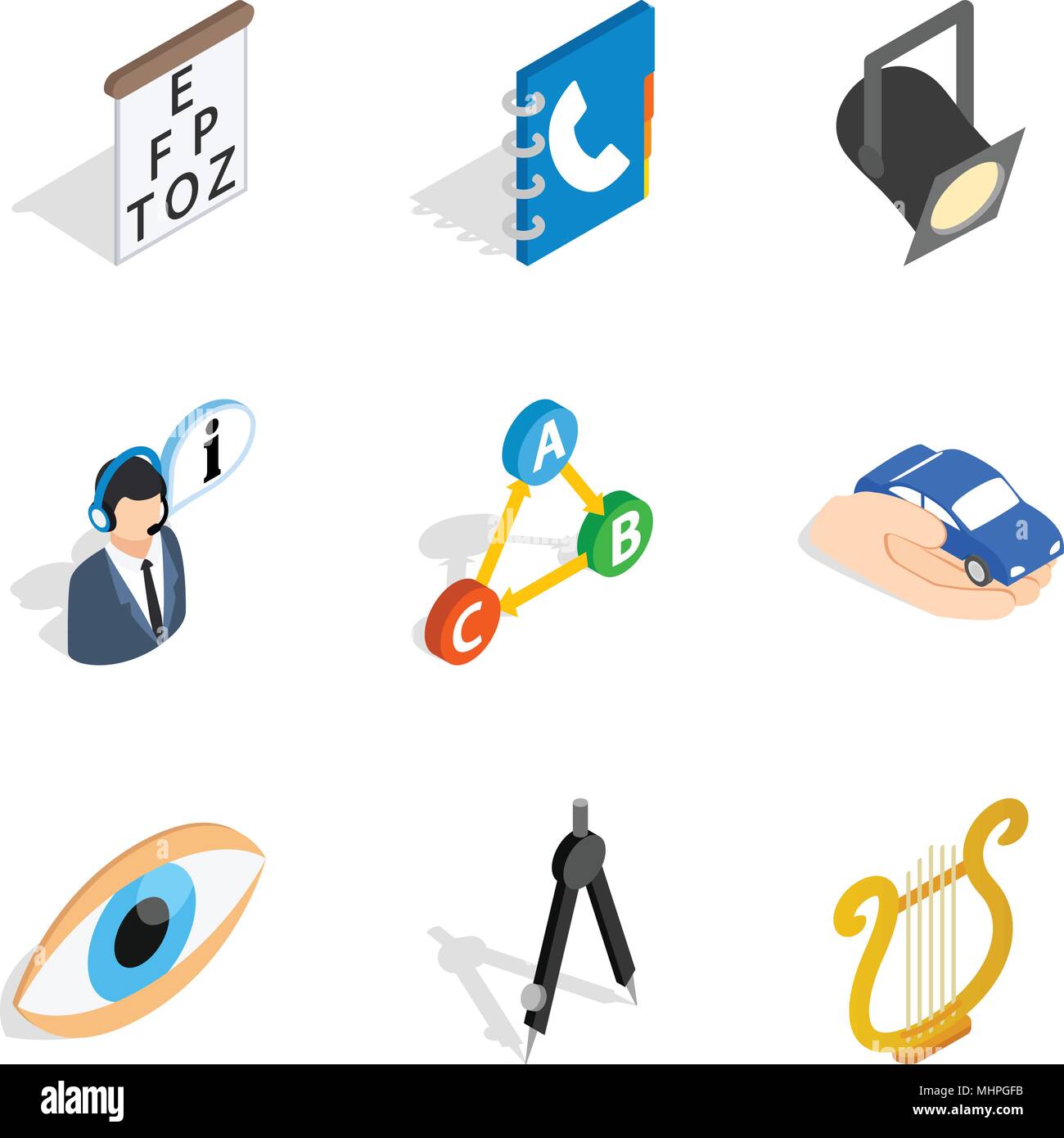 Oeuvre icons set, isometric style Stock Vector