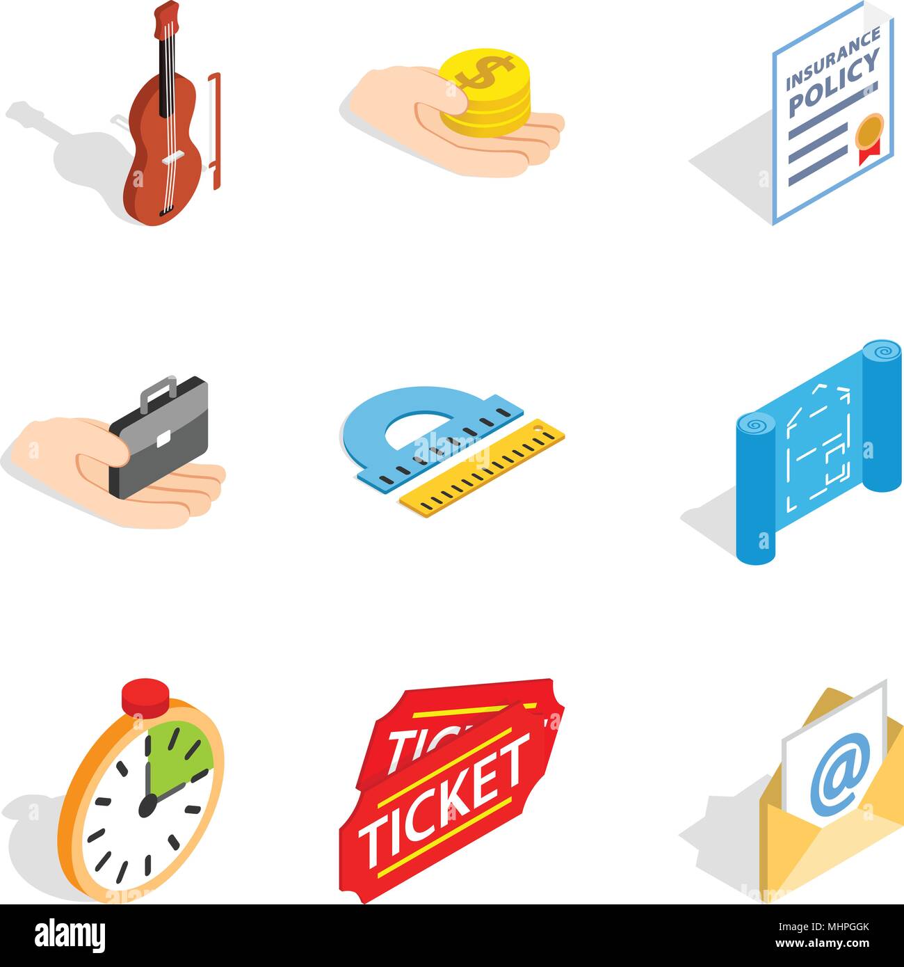Problem at job icons set, isometric style Stock Vector