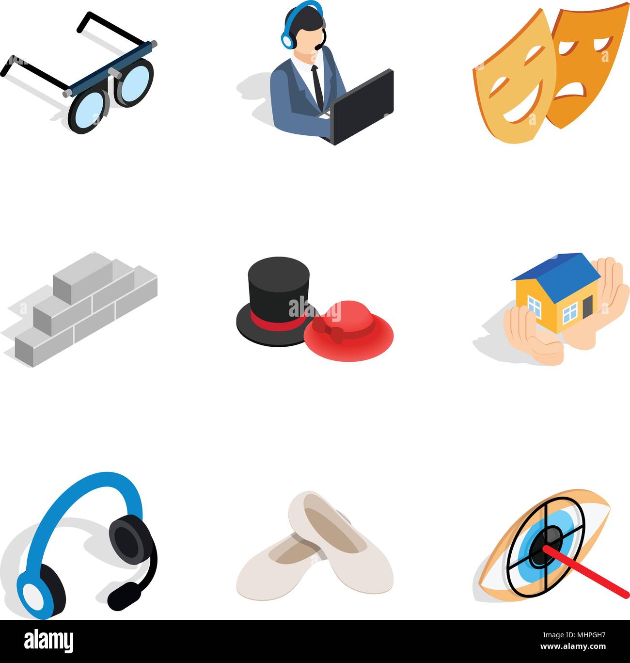 Trouble with work icons set, isometric style Stock Vector