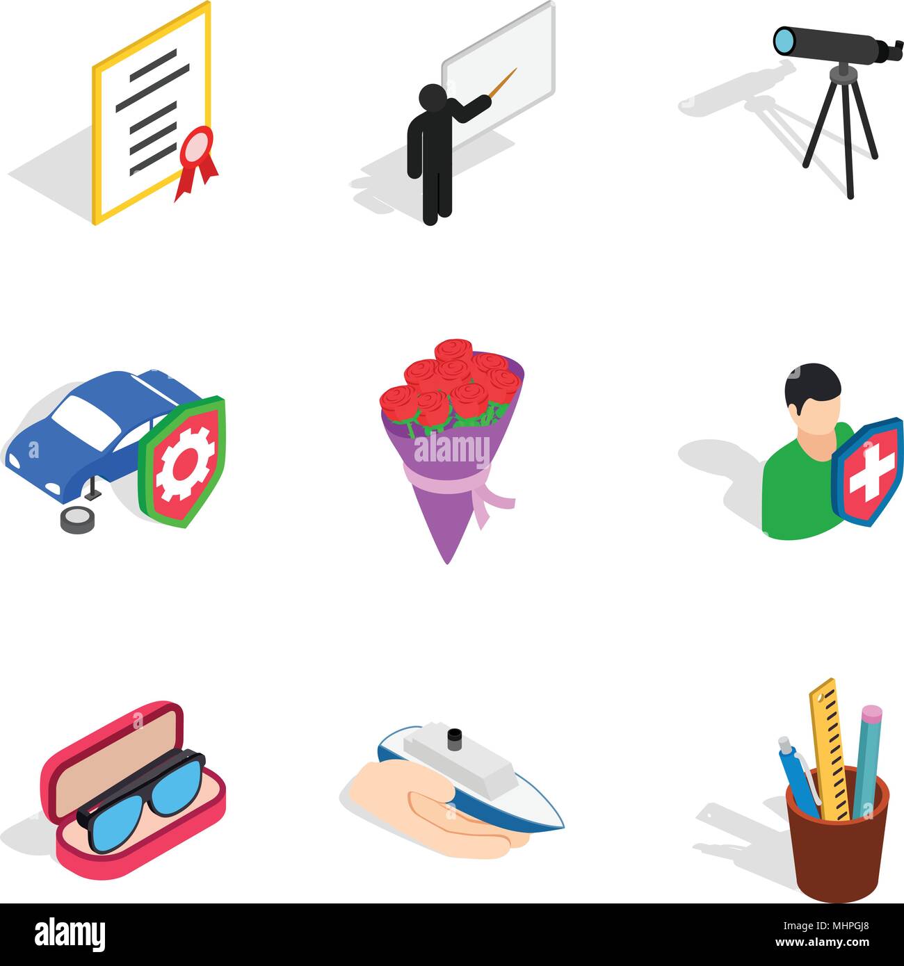 Great job icons set, isometric style Stock Vector
