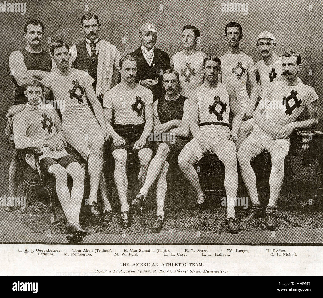 Group photo of the American Athletic Team (Manhattan Athletic Club), during their 1891 tour of England.      Date: 1891 Stock Photo
