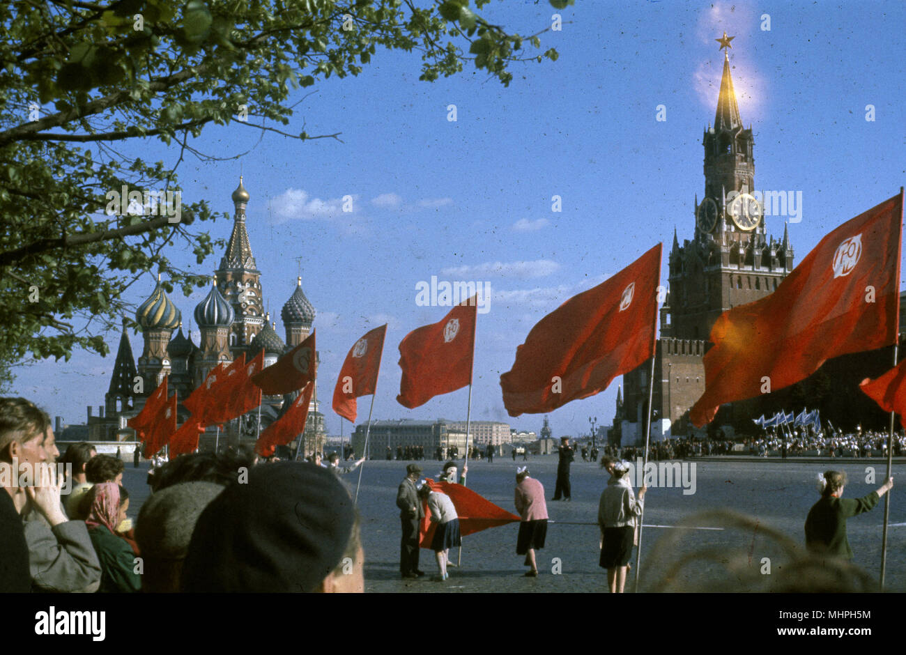 Pioneer parade rehearsal, Red Square, Moscow, USSR.      Date: circa 1960s Stock Photo