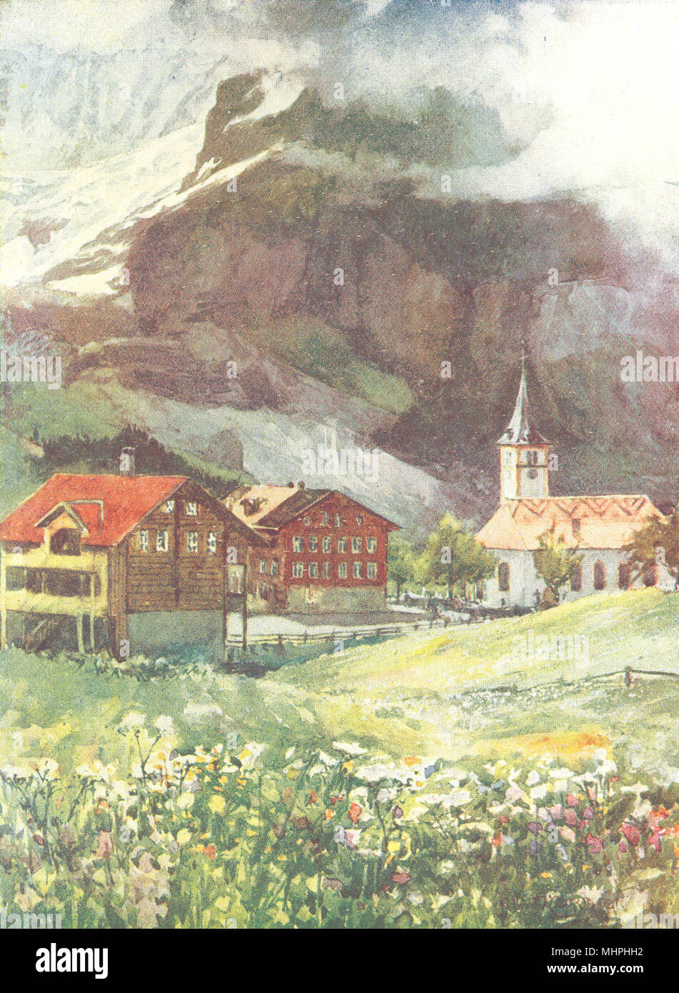 SWITZERLAND. A Village in Grindelwald 1917 old antique vintage print