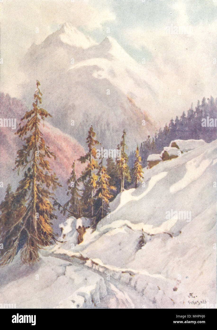 SWITZERLAND. The Schatz Alp run down to Davos 1917 old antique print picture Stock Photo