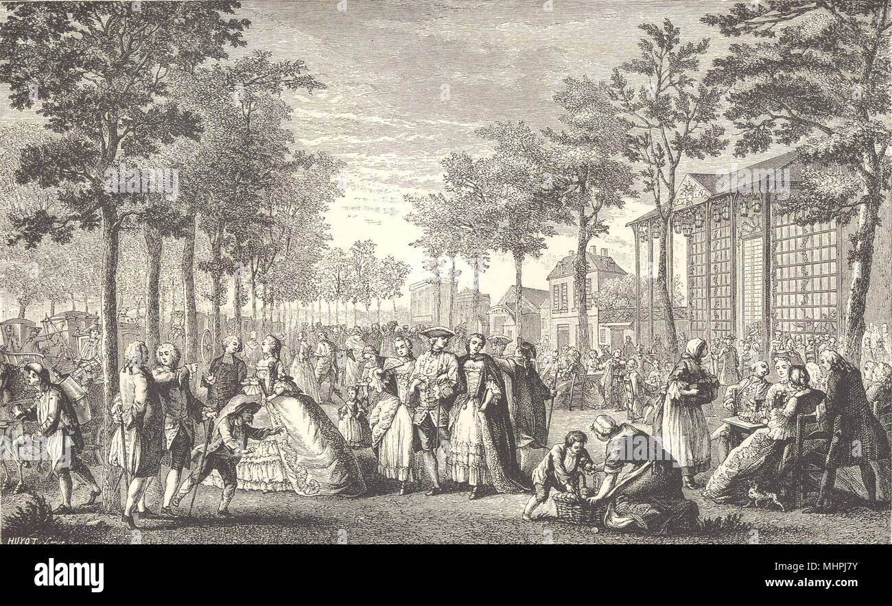 18C FRANCE. The Walk upon the Ramparts of Paris; after St. Aubin 1876 ...