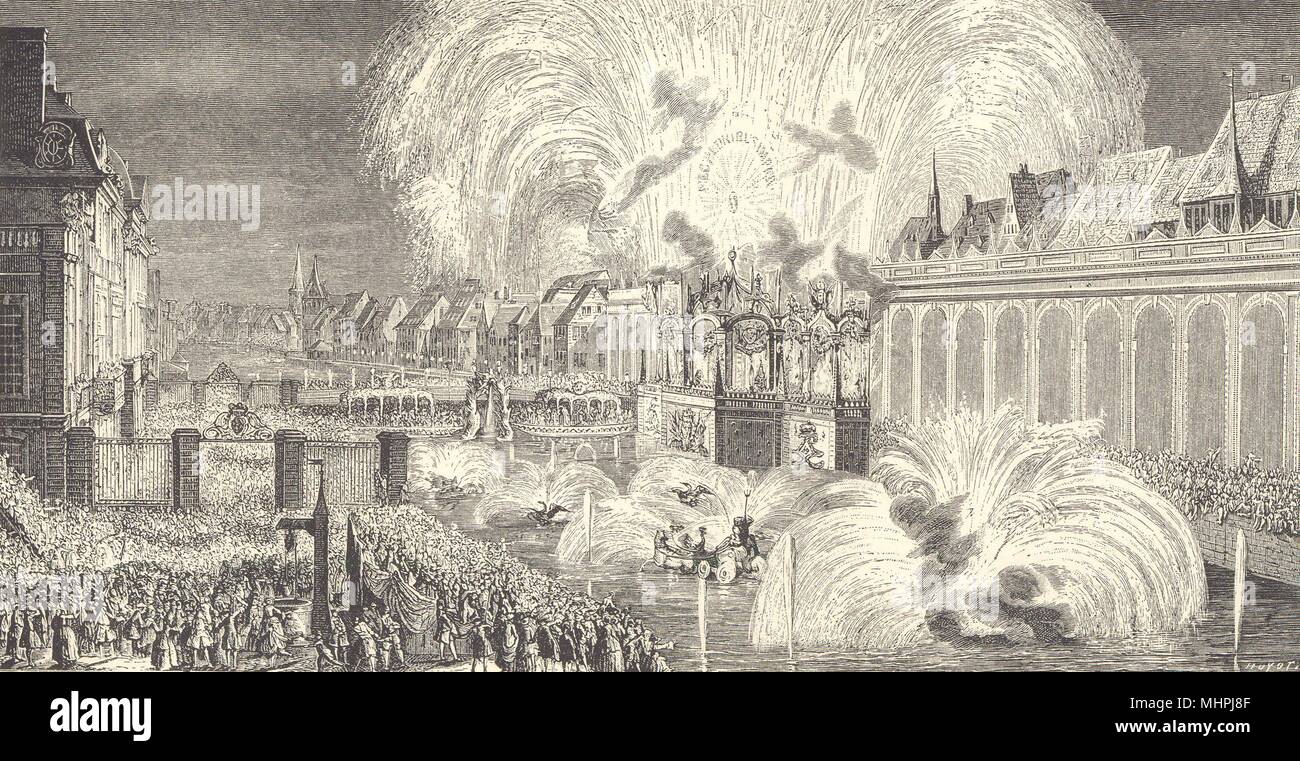 Fireworks at Strasbourg in 1744 1876 old print