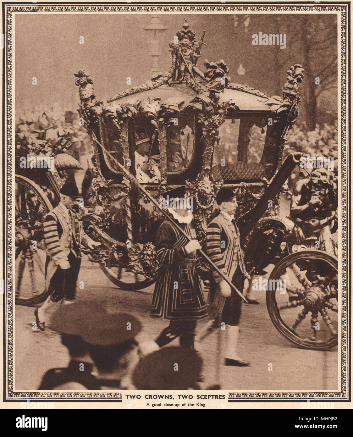 CORONATION 1937. Two Crowns, two Sceptres. King George VI in state carriage 1937 Stock Photo