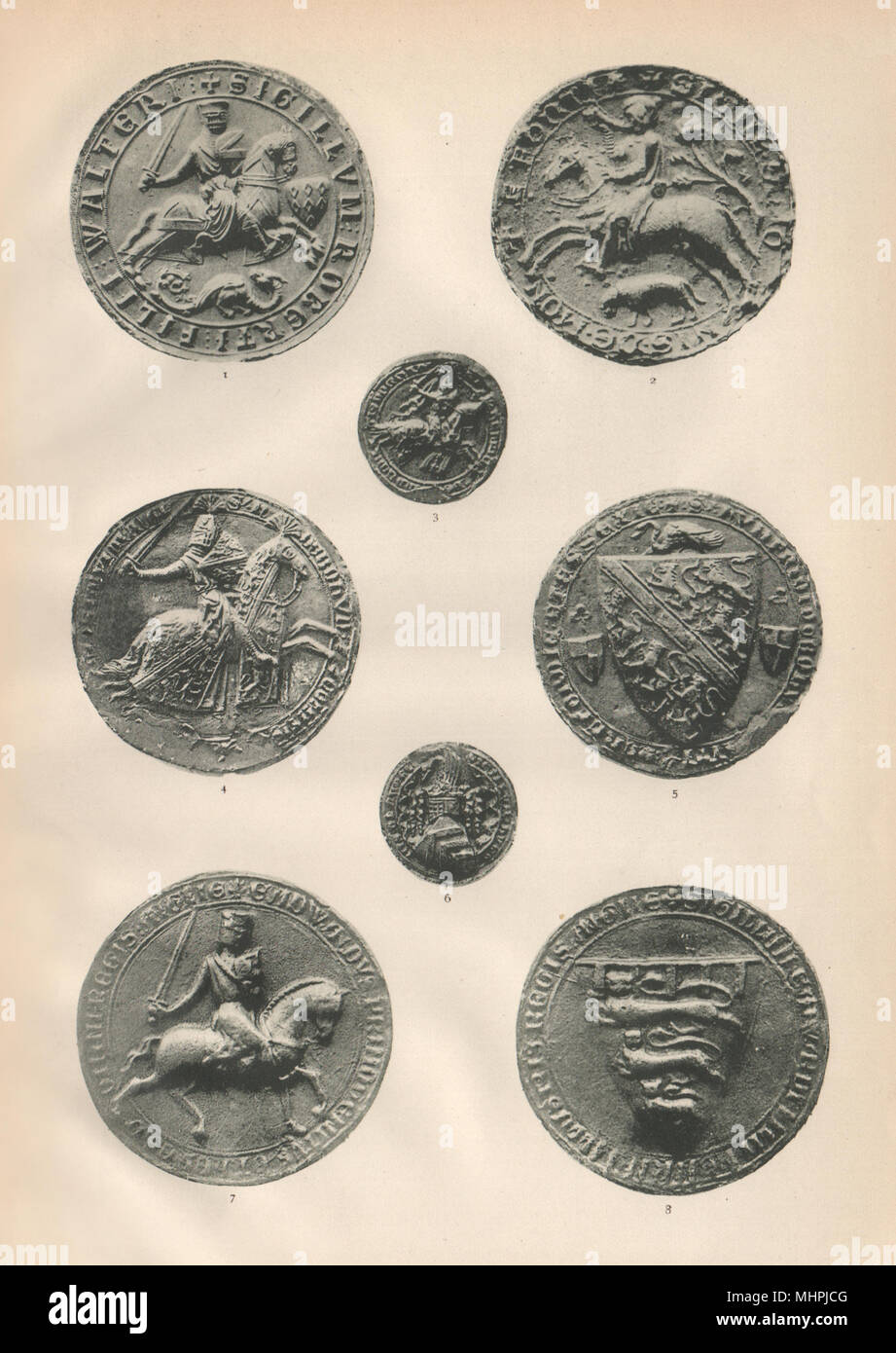 13-14C SEALS. Fitz-Walter de Montfort Bellomont Bohun Audley. King Edward I 1907 Stock Photo