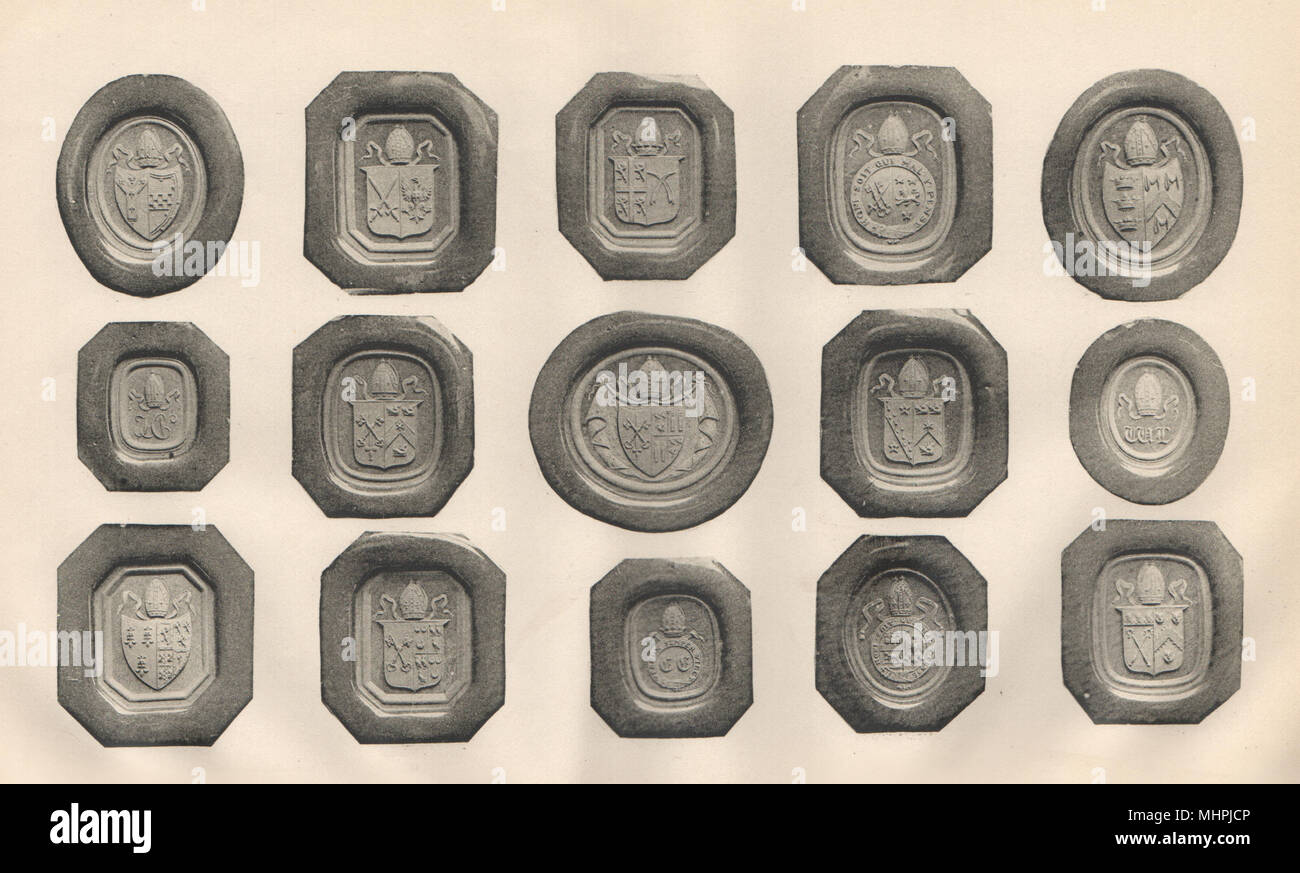 ENGLISH HERALDIC SEALS. Specimen seals of Ecclesiastical Dignitaries 1907 Stock Photo