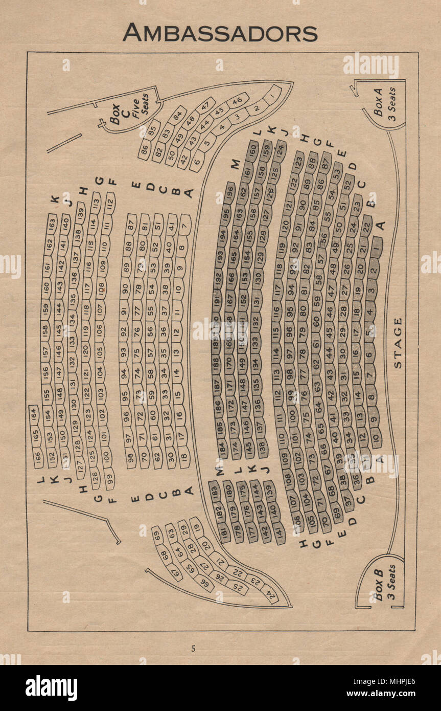 AMBASSADORS THEATRE. Vintage seating plan. London West End 1936 old print  Stock Photo - Alamy