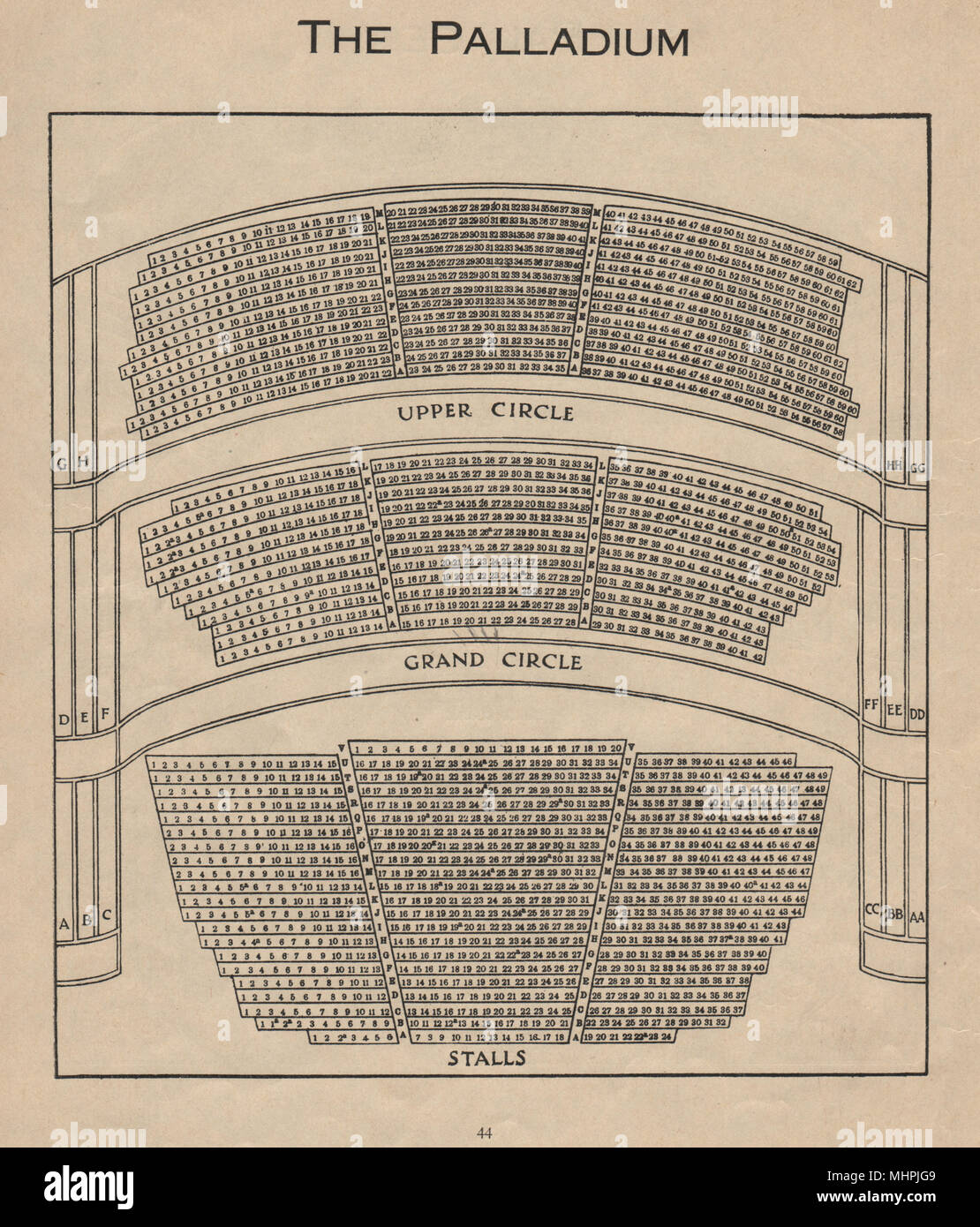 THE PALLADIUM THEATRE. Vintage seating plan. London West End 1936 old print  Stock Photo - Alamy