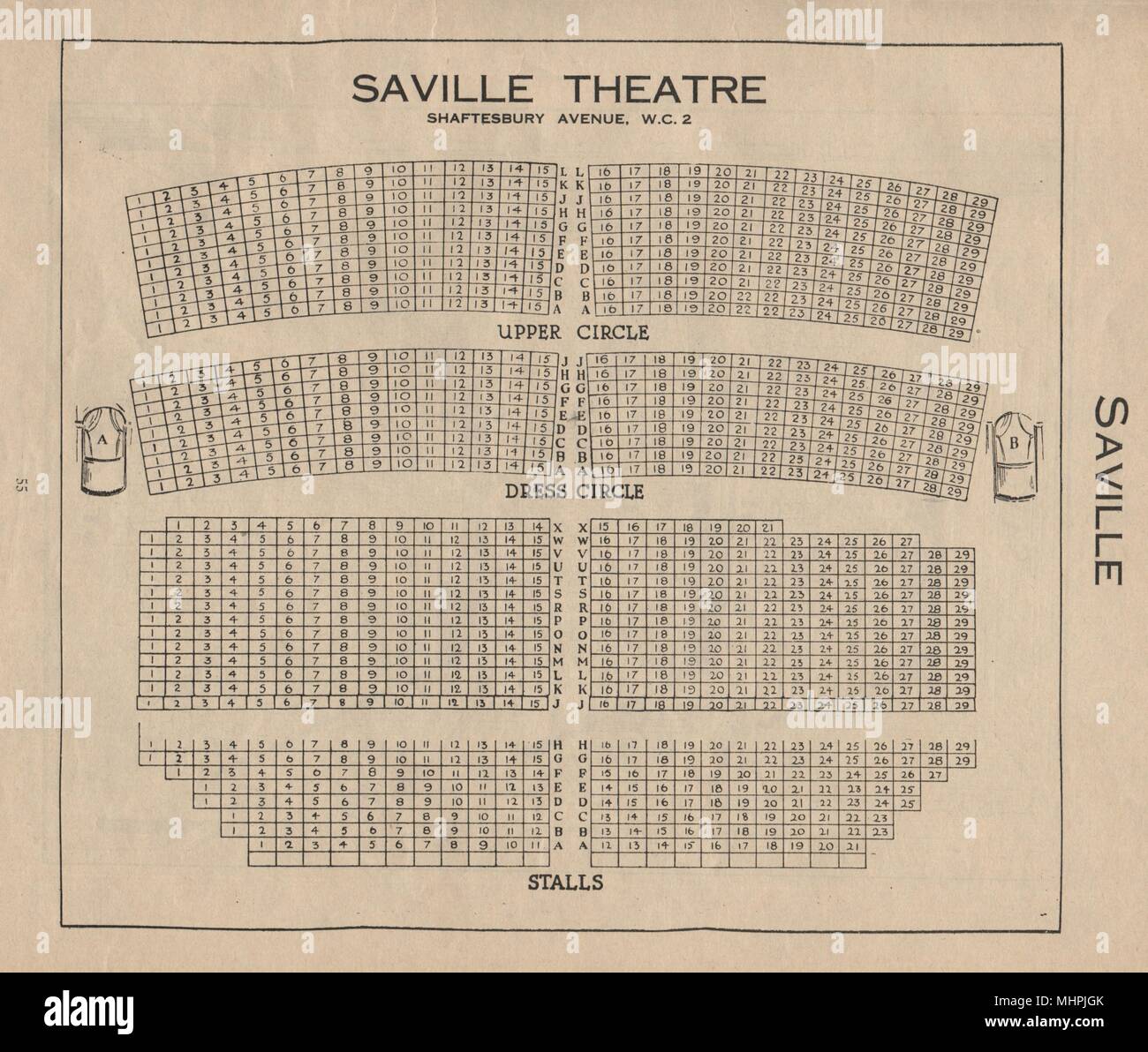 SAVILLE THEATRE. Vintage seating plan. London West End. Shaftesbury Avenue 1936 Stock Photo