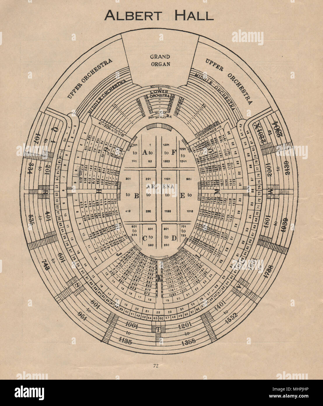 ROYAL ALBERT HALL. Vintage seating plan. London. Concert