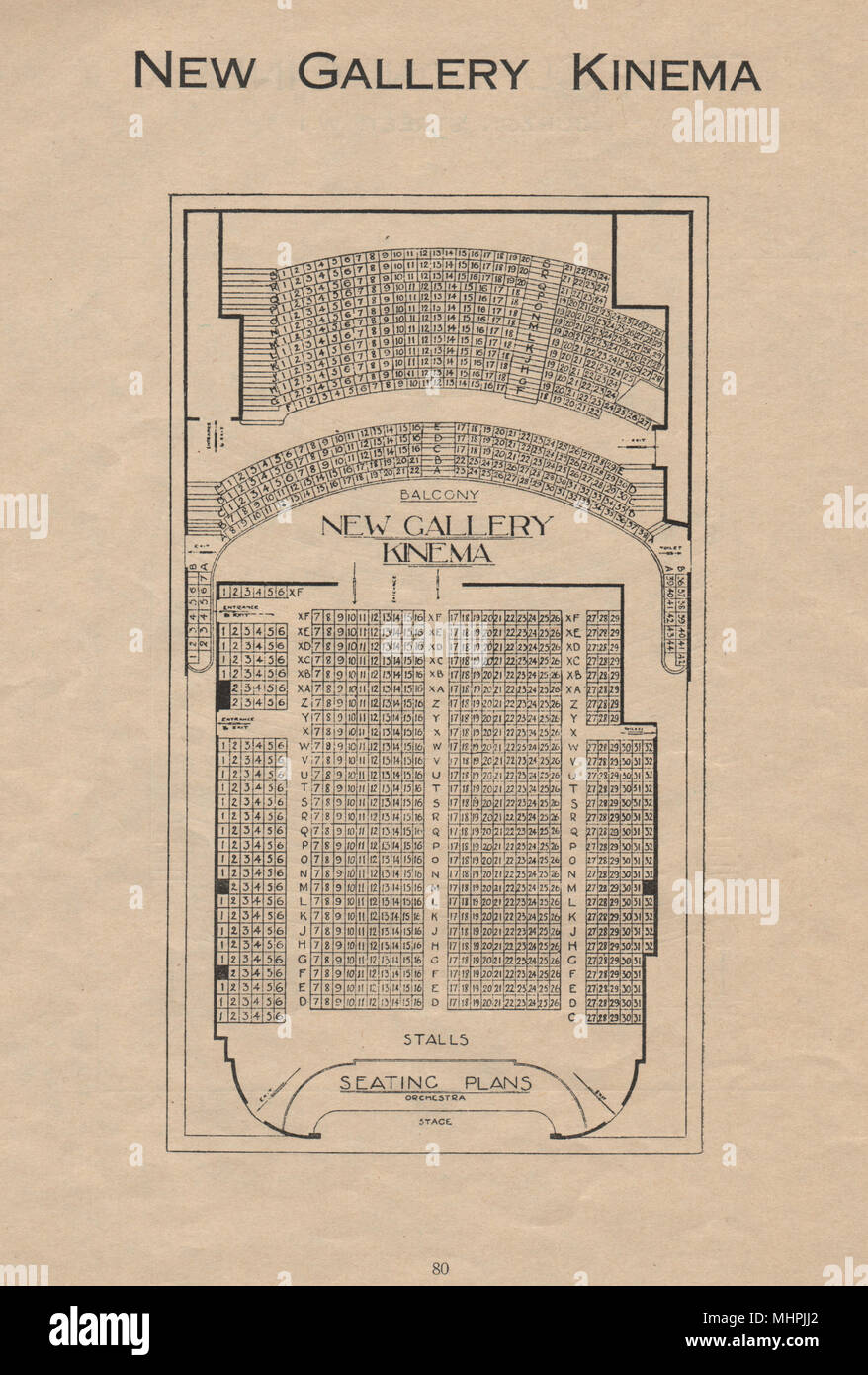 NEW GALLERY KINEMA. Vintage seating plan. London. Cinema. Regent Street ...