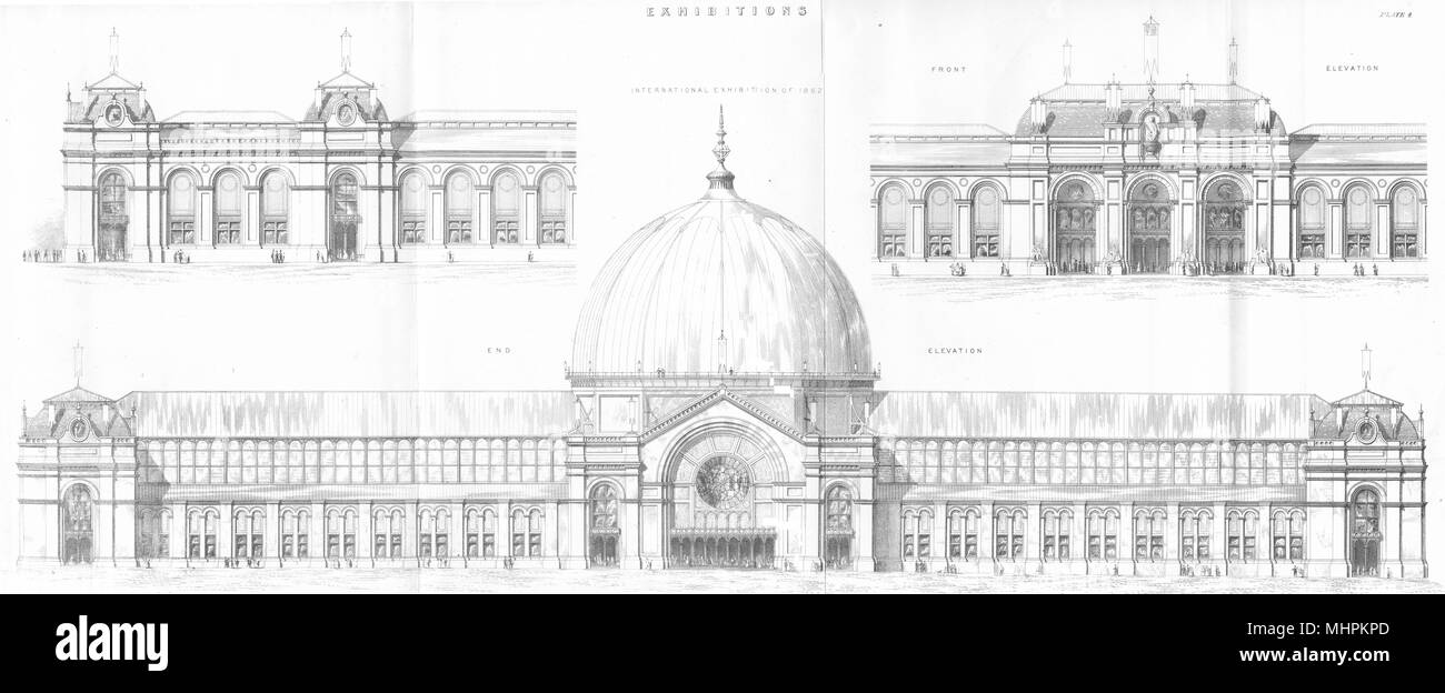 EXHIBITIONS. London International Exhibition of 1862; Front; End Elevation 1880 Stock Photo