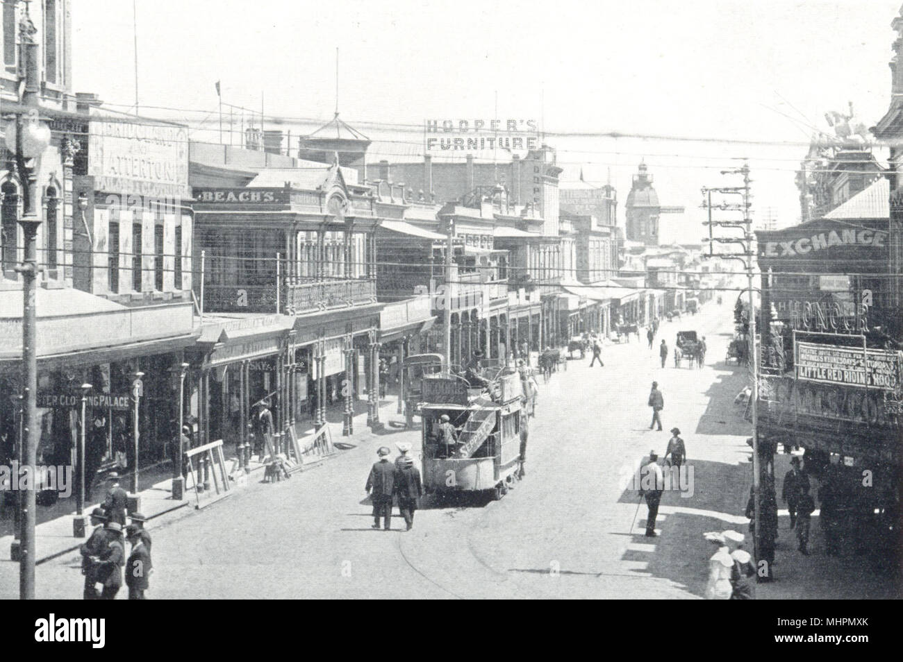 ADELAIDE. Hindley Street. Electric tram. Busy street scene. Shops. 1900