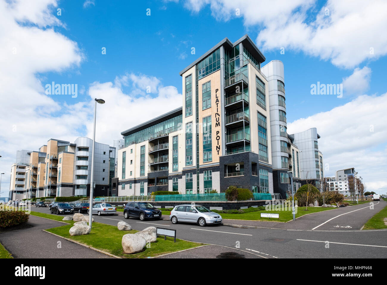Large modern apartment blocks at Platinum Point at Western Harbour in