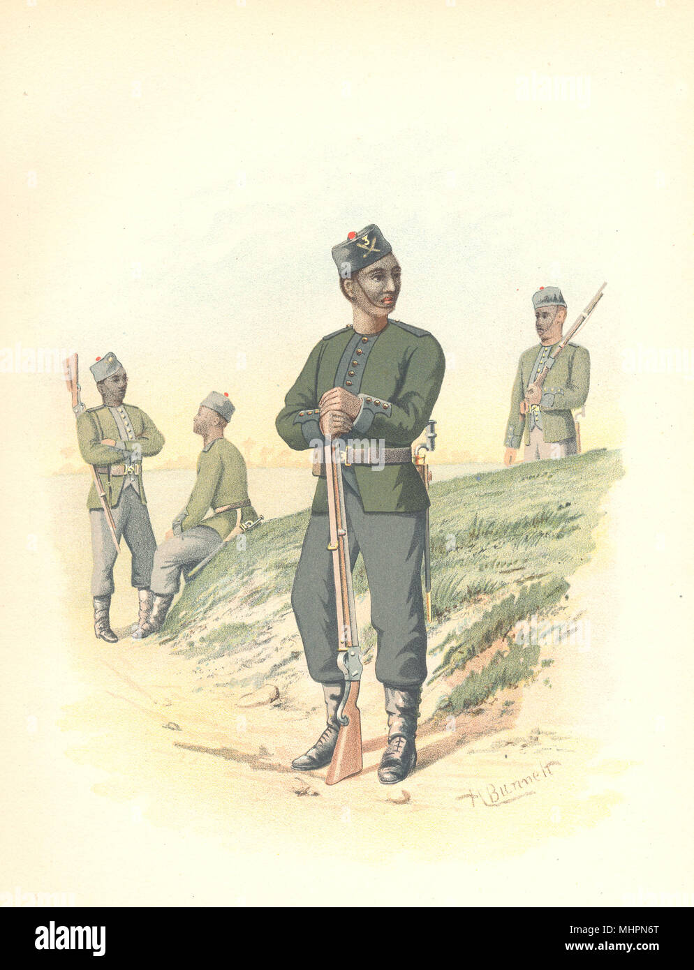 BRITISH INDIAN ARMY UNIFORMS. The 3rd Goorkhas (Gurkhas) Regiment 1890 print Stock Photo