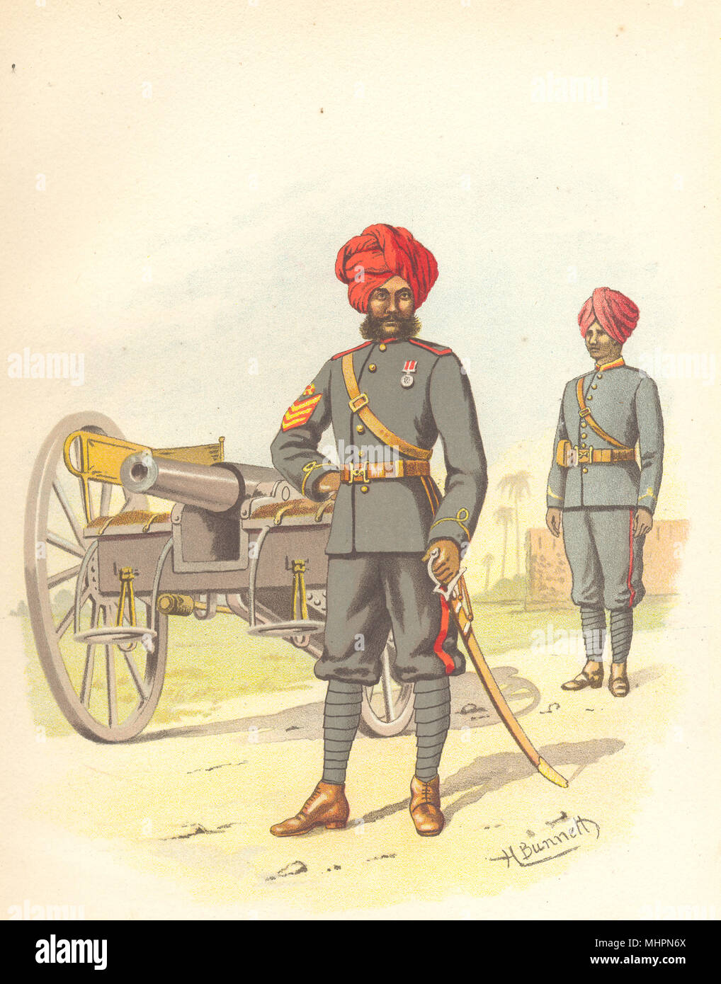 BRITISH INDIAN ARMY UNIFORMS. The Bombay (Mumbai) Artillery Regiment 1890 Stock Photo