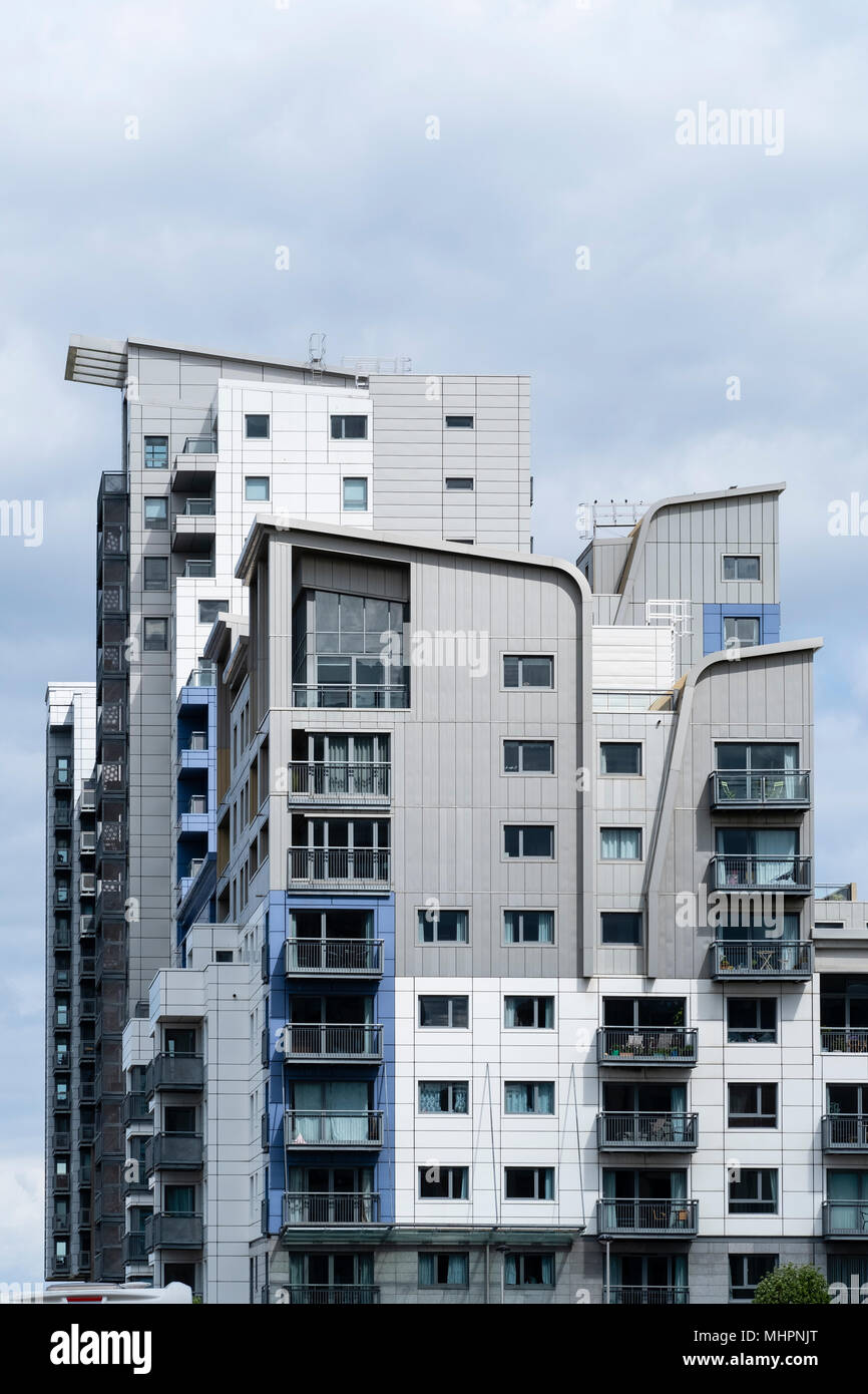Large modern apartment blocks at Western Harbour in Leith, Edinburgh