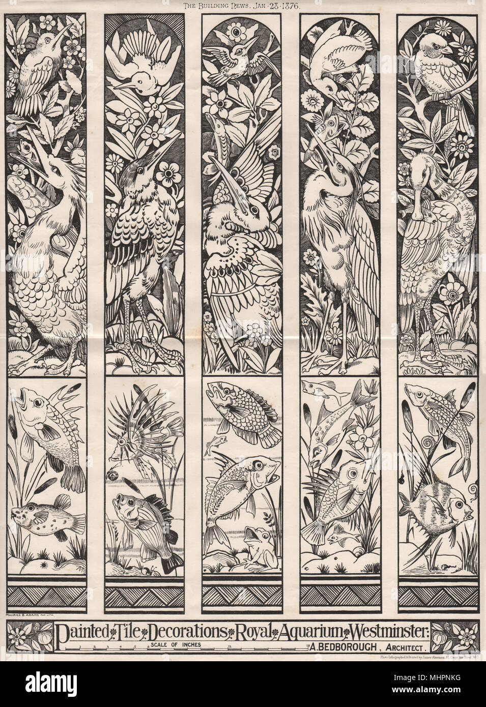 Painted tile decorations, Royal Aquarium, Westminster; A. Bedborough Archt 1876 Stock Photo
