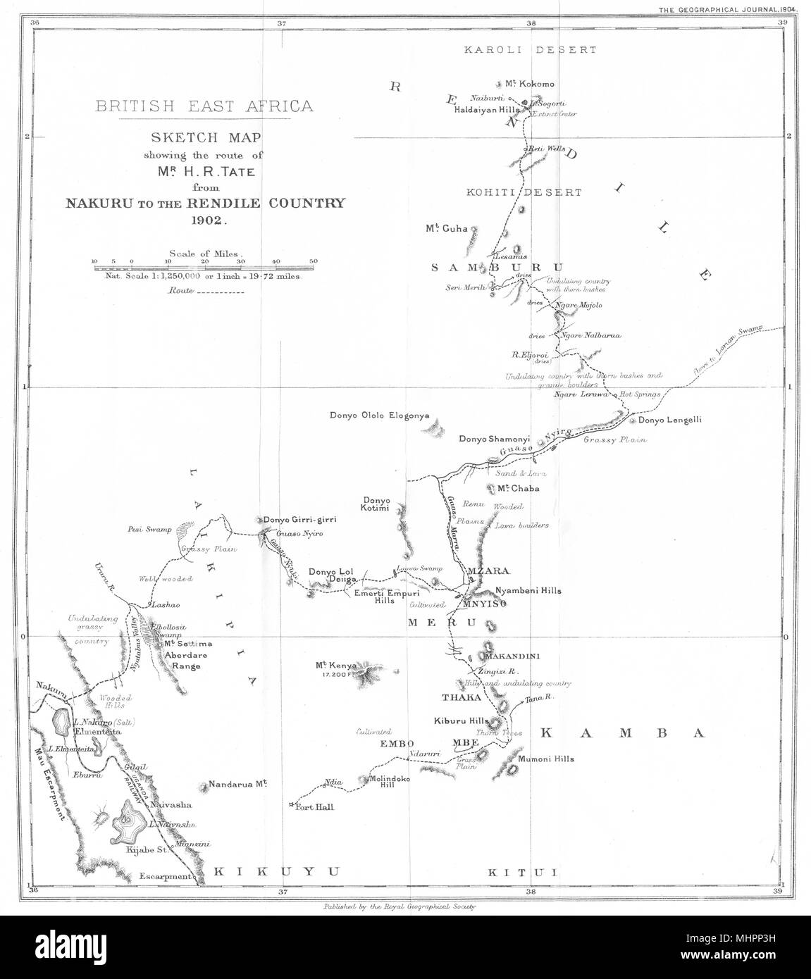 BRITISH EAST AFRICA (KENYA).route Tate Nakuru Rendile country 1902. RGS 1904 map Stock Photo