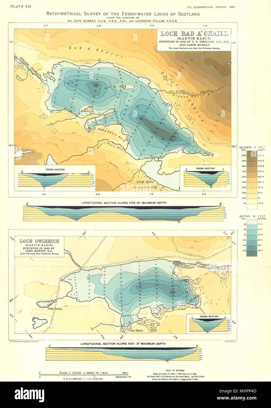 SCOTTISH LOCHS. Loch Bad A'Ghaill; Loch Owskeitch (Garvie Basin) . RGS 1904 map Stock Photo